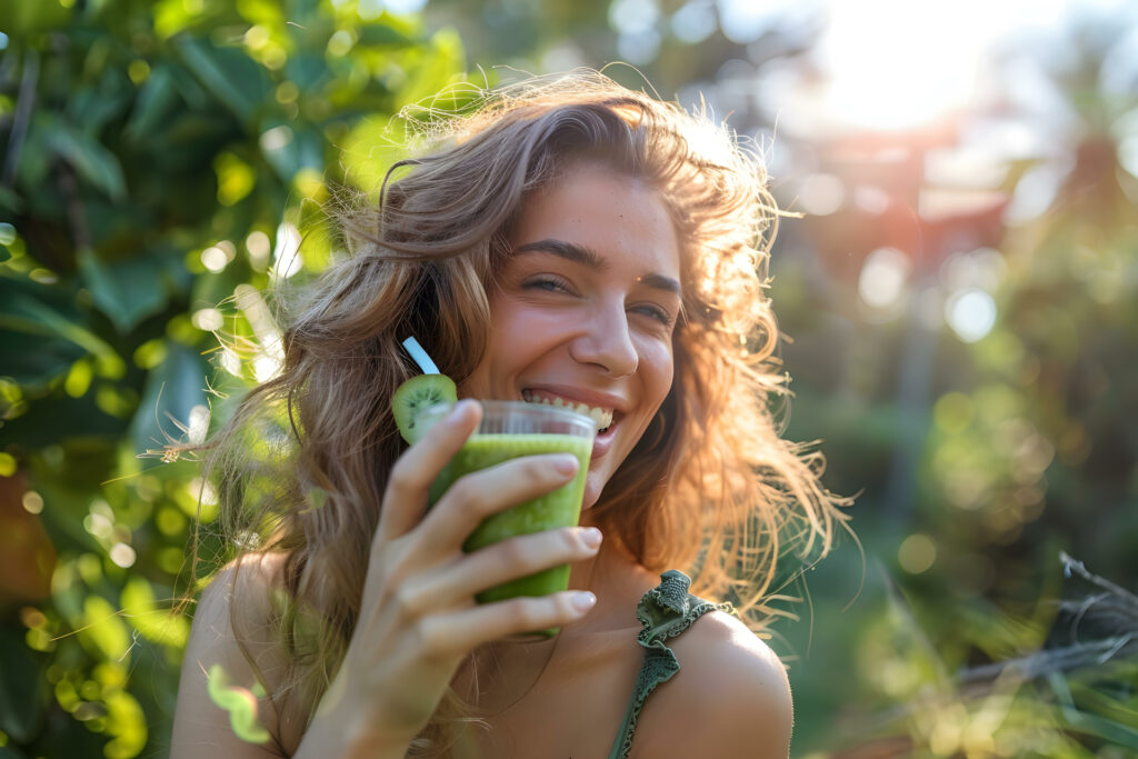 woman drinking smoothie