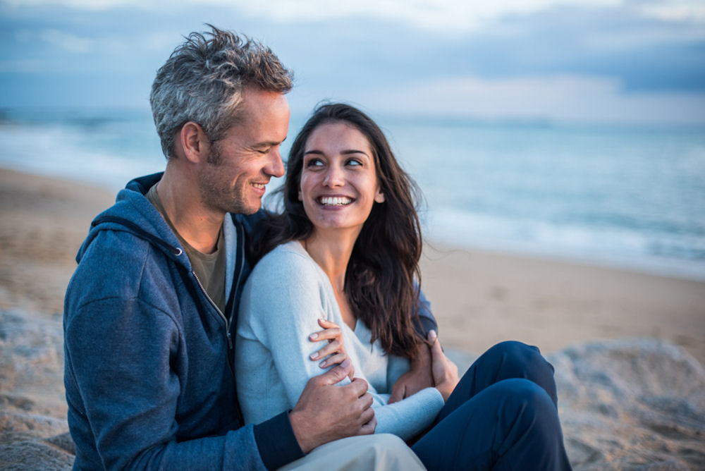 happy couple on beach